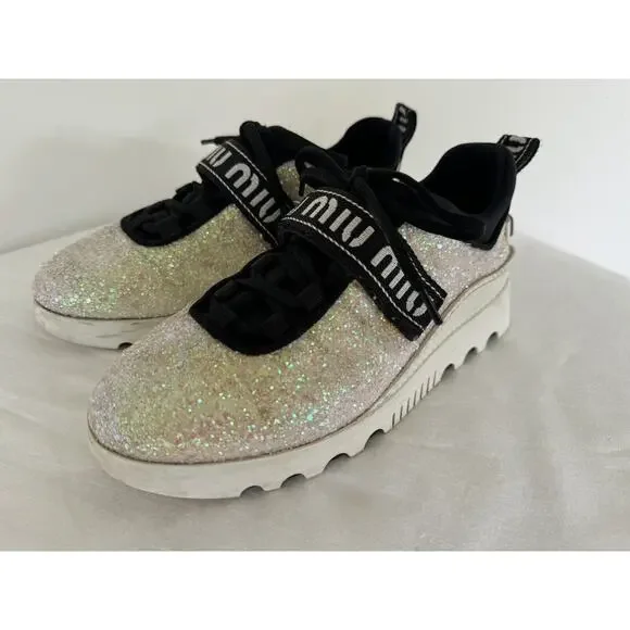 MIU MIU Glitter Platform Sneakers EU 36.5/US 6.5 - Picture 2 of 12